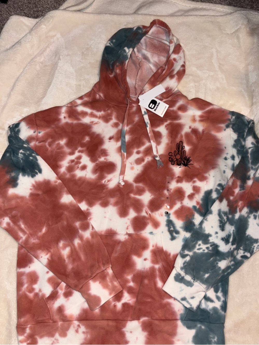 Tie-Dye Graphic Hoodie - Rust & Teal